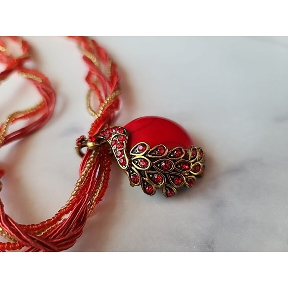 Red Peacock Pendant Necklace - Picture 6 of 10